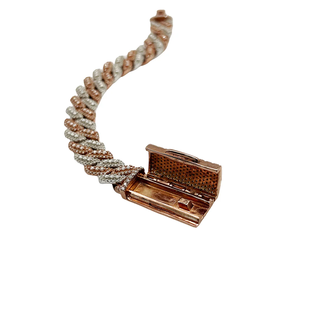 Cuban Link Bracelet VVS Lab Stones, Two Tone Rose Gold / White Gold