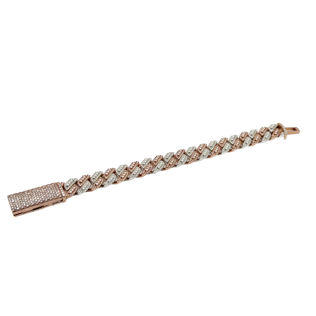 Cuban Link Bracelet VVS Lab Stones, Two Tone Rose Gold / White Gold