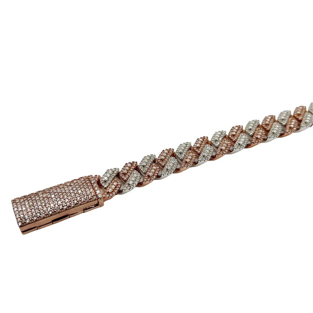Cuban Link Bracelet VVS Lab Stones, Two Tone Rose Gold / White Gold