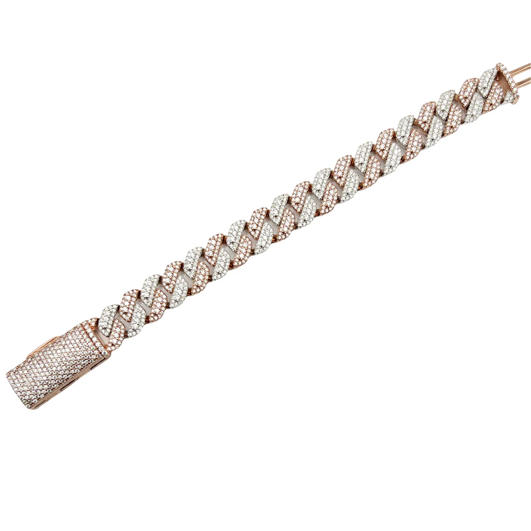 Cuban Link Bracelet VVS Lab Stones, Two Tone Rose Gold / White Gold